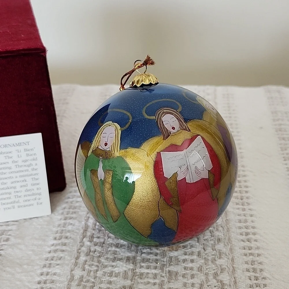 Hand Painted Christmas Ornament of Praying Angels, Big Ball Ornament.